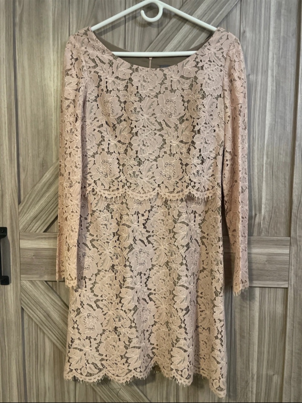 Vera Wang Blush Lace Long-Sleeve Cocktail Dress
